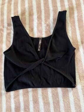 Ribbed Twist-Front Black Crop Top - Women